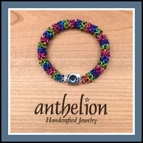 Bright colourful square wire chainmaille bracelet, JPL weave